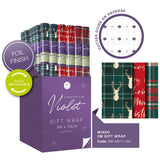 Christmas Tartan Mixed Gift Wrap | 3m x 70cm, Foil Finish, Recyclable