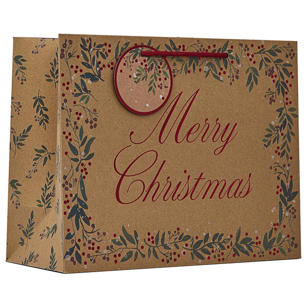 Christmas Garland Large Shopper Gift Bag | Red Cord Handle, Reusable