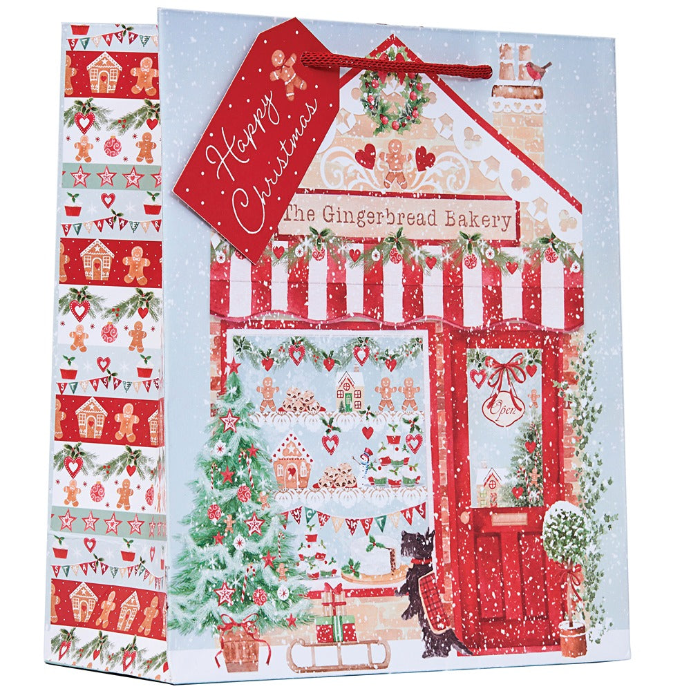 Christmas Gingerbread Bakery Medium Gift Bag | Assorted Designs, Red Rope Handle