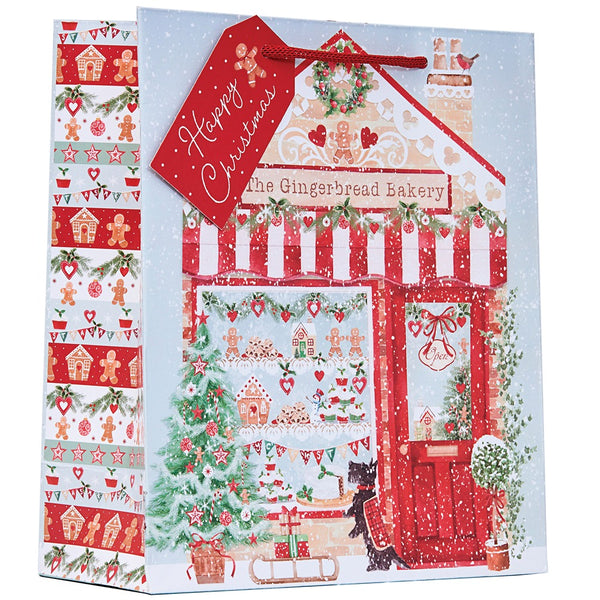 Christmas Gingerbread Bakery Medium Gift Bag | Assorted Designs, Red Rope Handle