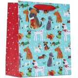 Christmas Pups Medium Gift Bag | Festive Dogs Design, Two-Tone Turquoise and Red