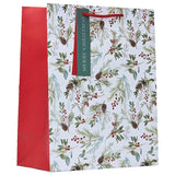 Christmas Frosted Foliage Large Gift Bag | Assorted Designs, Red Ribbon Handles