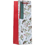 Christmas Frosted Foliage Bottle Bag | Botanical Christmas Motif, Red Handle