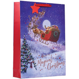 Christmas Santa's Sleigh Ride Gift Bag | XL, Purple and Red, Ribbon Handles