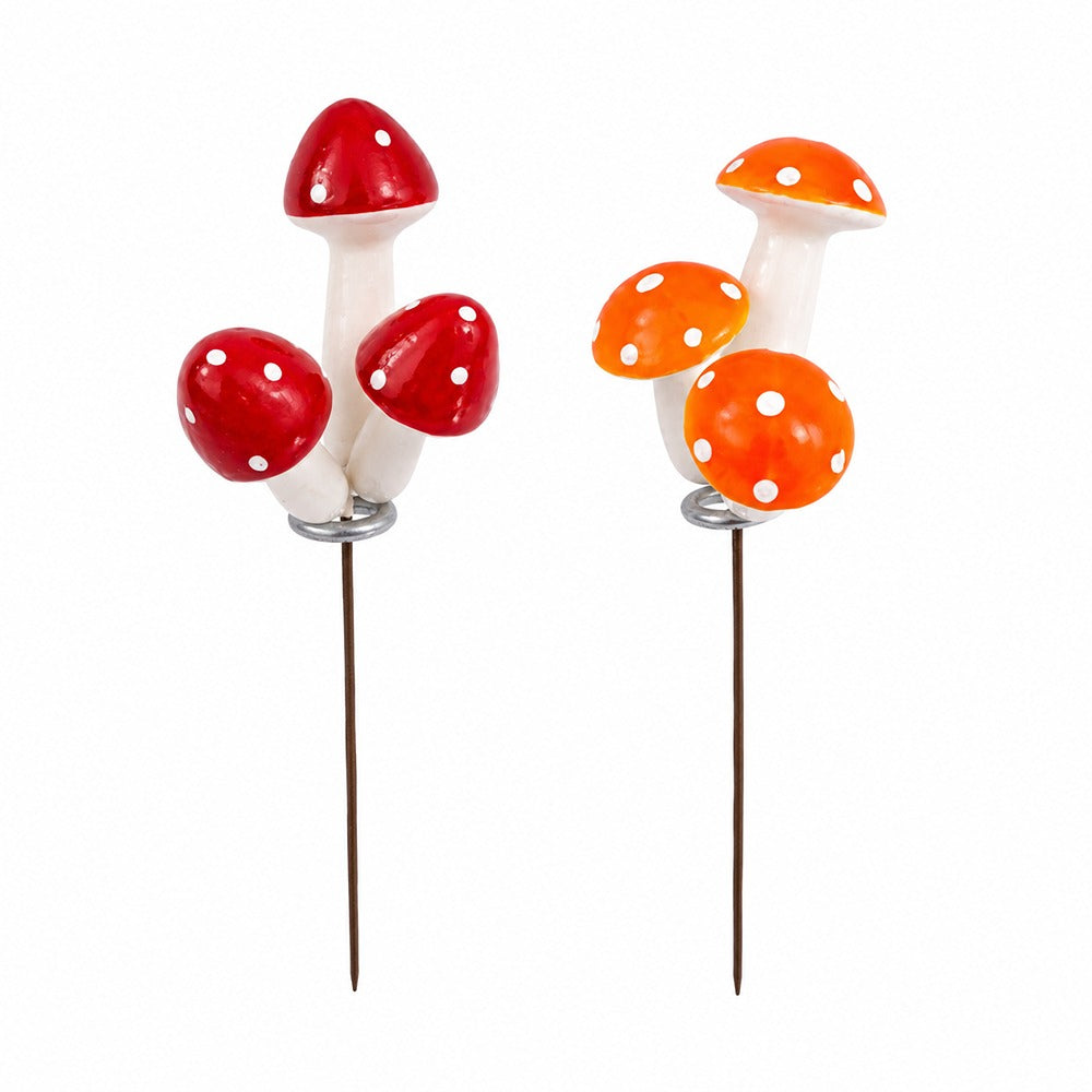 Clustered Polka-Dot Mushroom Garden Stake - Assorted Colours