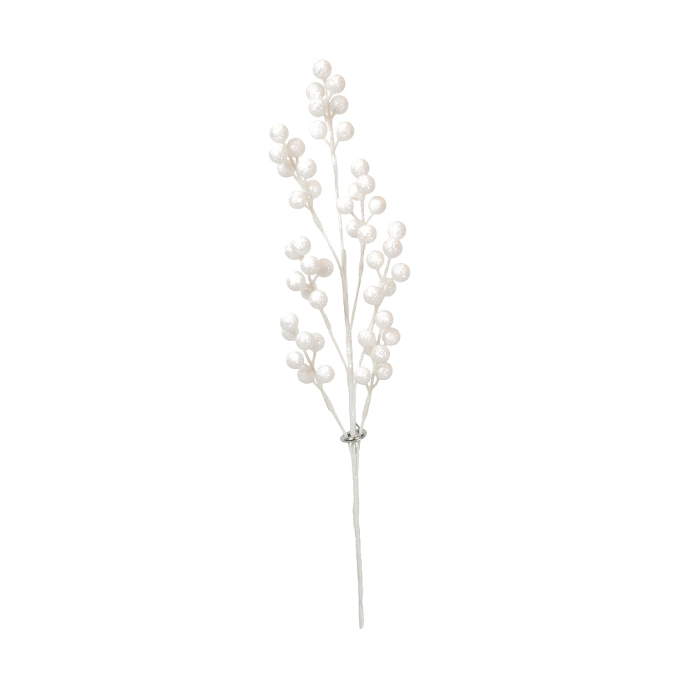 Christmas Glitter Berry Stem White 58cm | Assorted Designs