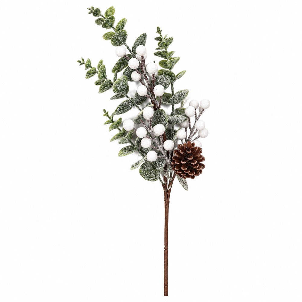 White Glitter Berry & Frosted Stem | 66cm Decorative Spray