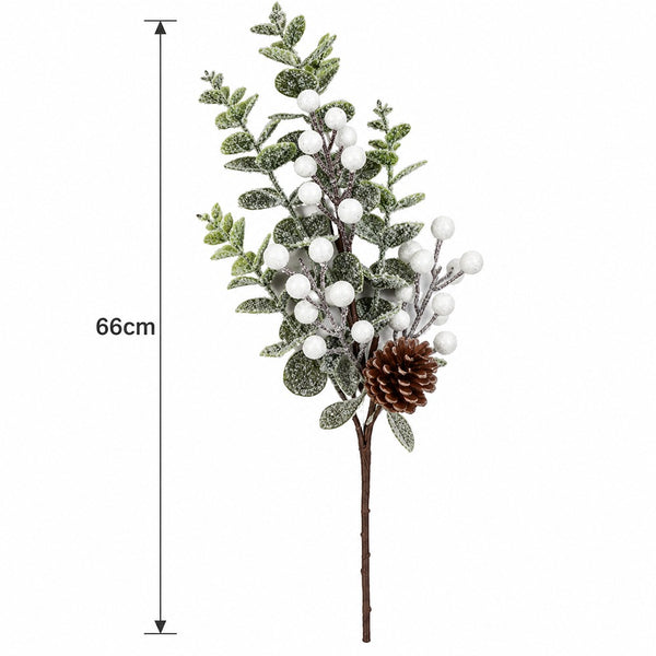 White Glitter Berry & Frosted Stem | 66cm Decorative Spray