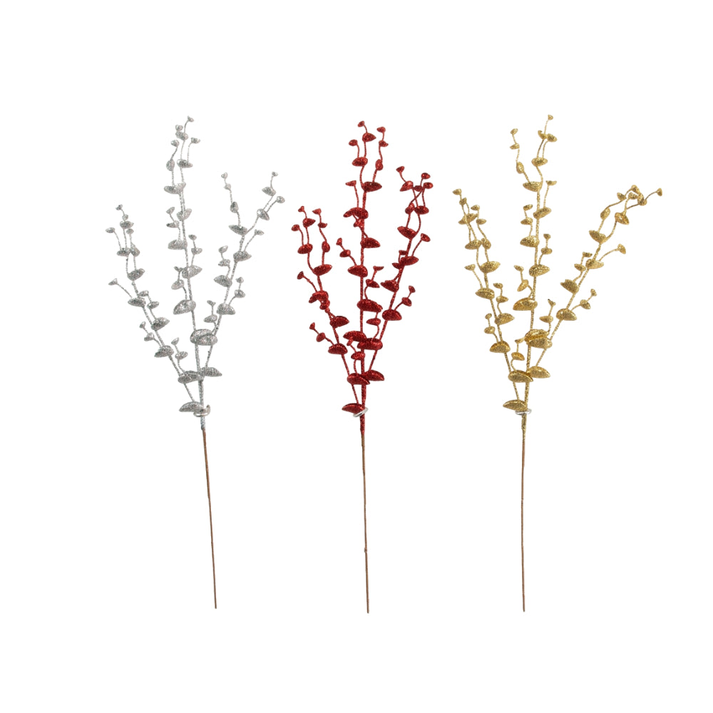 Christmas Glitter Eucalyptus Stem 70cm | 3 Assorted Options