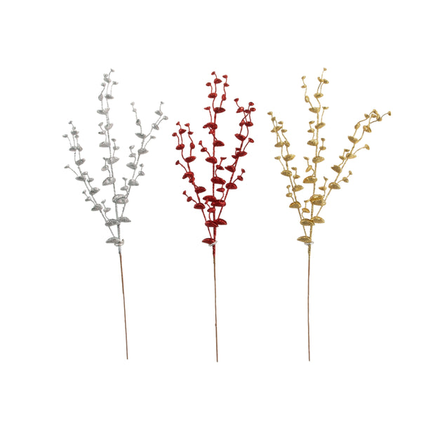 Christmas Glitter Eucalyptus Stem 70cm | 3 Assorted Options