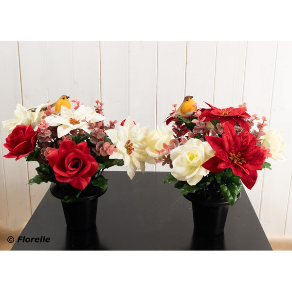 Christmas Rose and Point Robin Gravepot 2 Pack