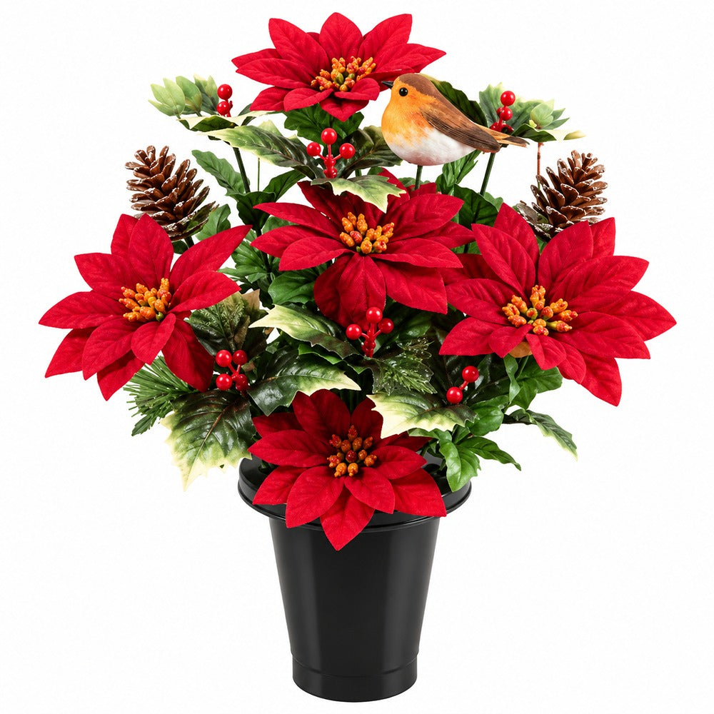 Christmas Robin Point Gravepot Flat Back | Festive Decoration
