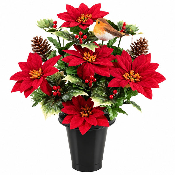 Christmas Robin Point Gravepot Flat Back | Festive Decoration