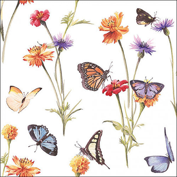 Ambiente Butterfly Garden White Paper Napkins | Pack of 20, Watercolour