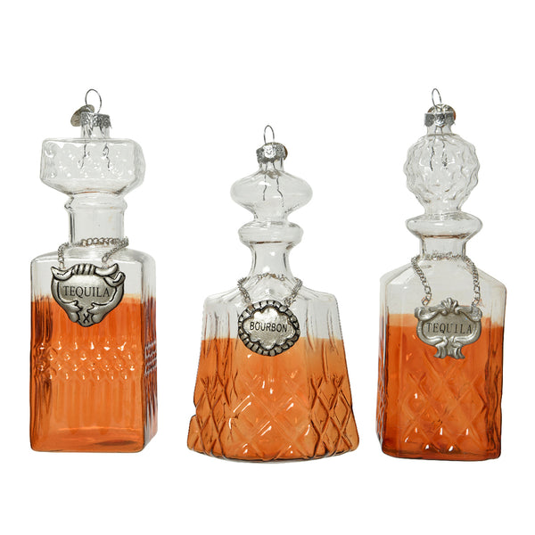Christmas Faceted Glass Spirit Bottle Ornament | Amber Fill, Metal Charm, 12 cm