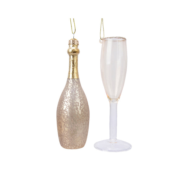 Christmas Champagne Bottle and Glass Ornament Gift Box | Gold, Glitter