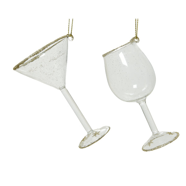 Christmas Glitter Wine and Martini Glass Tree Ornament | H 10 cm, Gold Trim