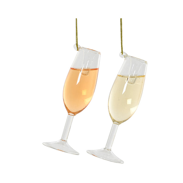 Christmas Champagne Flute Liquid-Fill Decoration | Gold Cord, Glossy Finish