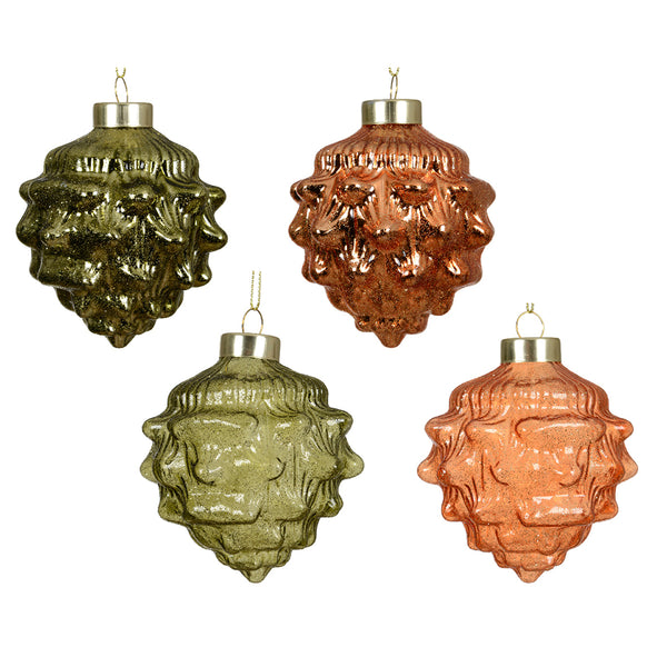 Christmas Pinecone Glass Ornament, Glitter-Filled | H 10cm, Gold Cap, Assorted