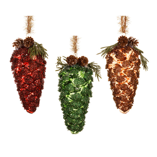Christmas Glass Glitter Frost Pinecone Decoration | H 12cm, Assorted Colours