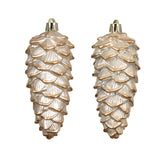Christmas Pearlescent Pinecone Ornament Pack of 2 | Gold Highlights, Ribbed
