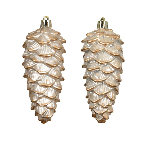Christmas Pearlescent Pinecone Ornament Pack of 2 | Gold Highlights, Ribbed