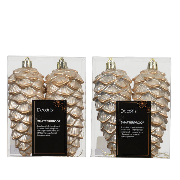 Christmas Pearlescent Pinecone Ornament Pack of 2 | Gold Highlights, Ribbed