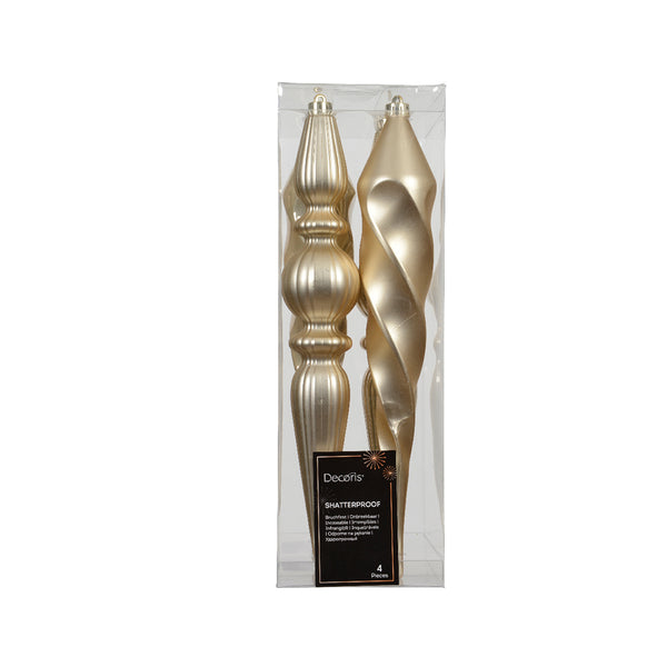 Christmas Gold Finial Hanging Pendants | 30cm, Pack of 4, Shatterproof
