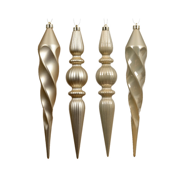 Christmas Gold Finial Hanging Pendants | 30cm, Pack of 4, Shatterproof
