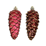 Christmas Red Shiny Glitter Pinecone Decoration | Pack of 2, Gold Hanging Cap