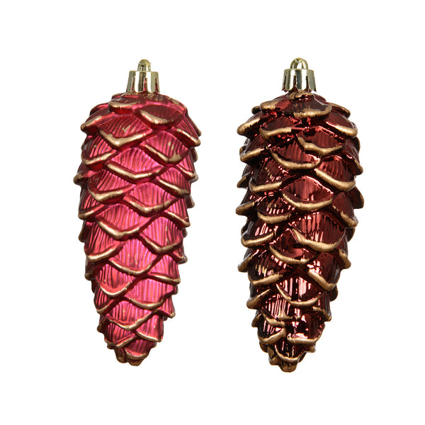 Christmas Red Shiny Glitter Pinecone Decoration | Pack of 2, Gold Hanging Cap