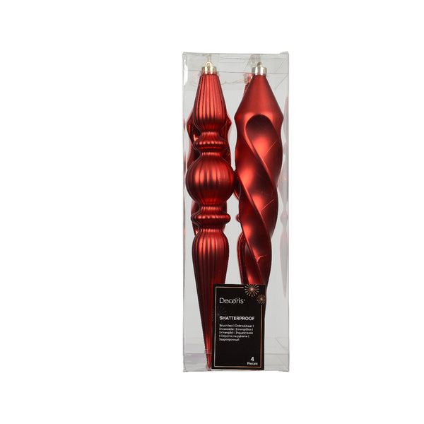 Christmas Red Sculpted Icicle Hanging Decoration | 30cm, Pack of 4, Shatterproof