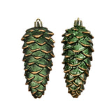 Christmas Green Shiny Glitter Pinecone Ornaments | Pack of 2, Gold-Toned Cap
