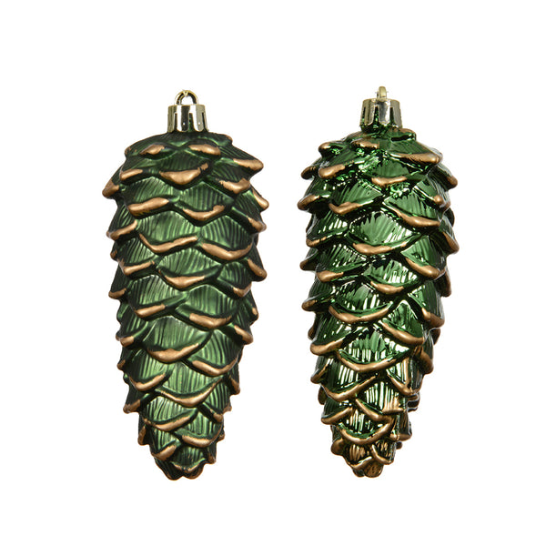 Christmas Green Shiny Glitter Pinecone Ornaments | Pack of 2, Gold-Toned Cap