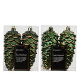 Christmas Green Shiny Glitter Pinecone Ornaments | Pack of 2, Gold-Toned Cap