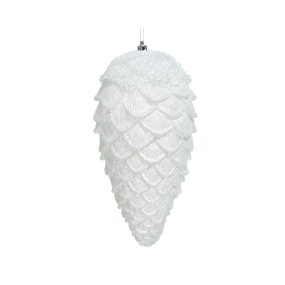 Christmas Large White Glitter Pinecone Ornament | 26cm, Frosted Crystalline Top
