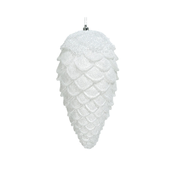 Christmas Large White Glitter Pinecone Ornament | 26cm, Frosted Crystalline Top