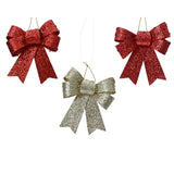 Christmas High-Glitter Pre-Tied Plastic Bow | Red, Gold, Hanging Loop