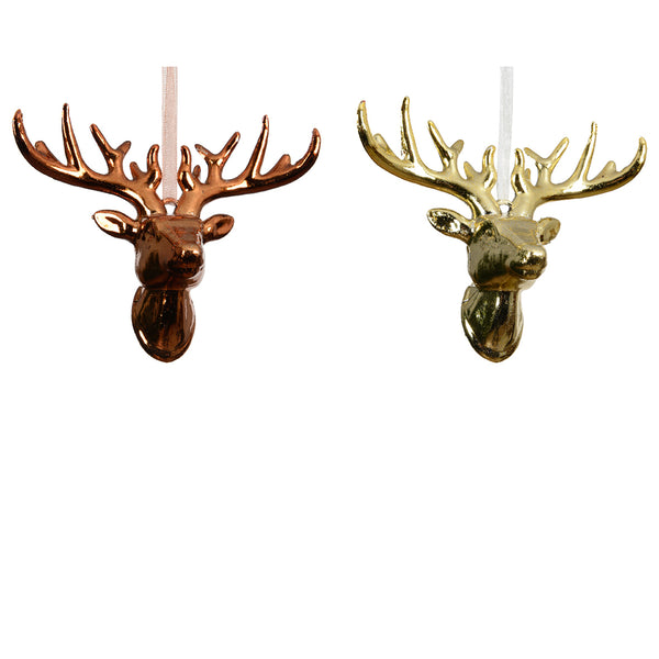 Christmas Reindeer Head Tree Decoration | High-Gloss Finish, Ribbon Hanger