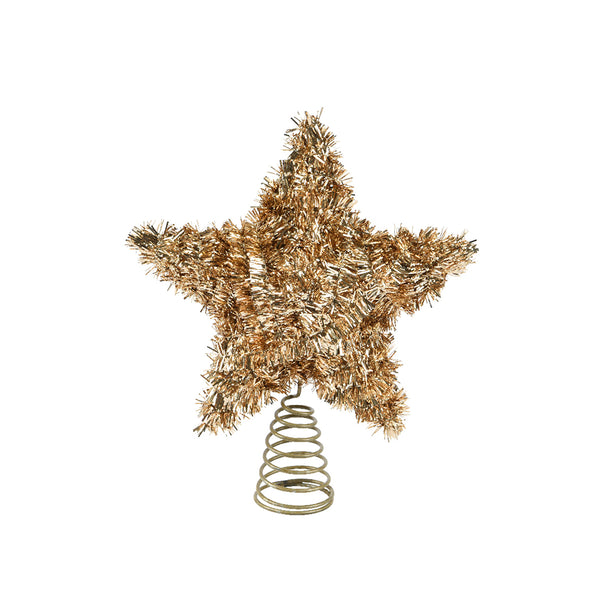 Christmas Gold Tinsel Star Tree Topper | Coiled Spring Base, High-Shine Finish