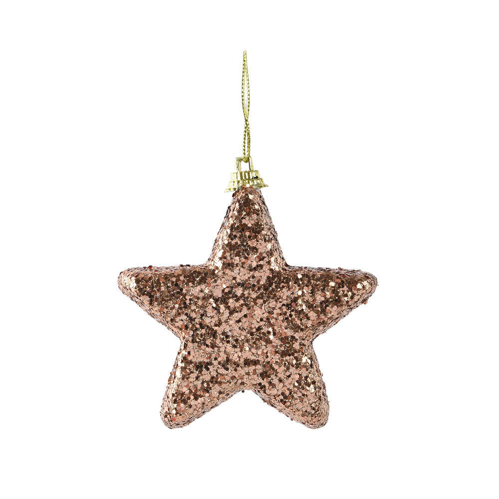 Christmas Rose Gold Foam Star Tree Decoration | Pack of 6, Glitter Finish