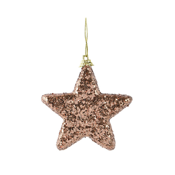 Christmas Rose Gold Foam Star Tree Decoration | Pack of 6, Glitter Finish