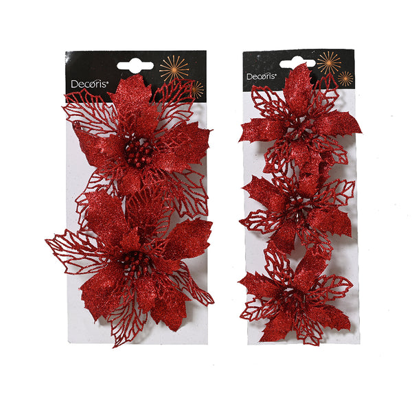 Christmas Red Glitter Poinsettia Clip | Layered Petals, Lightweight