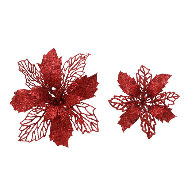 Christmas Red Glitter Poinsettia Clip | Layered Petals, Lightweight