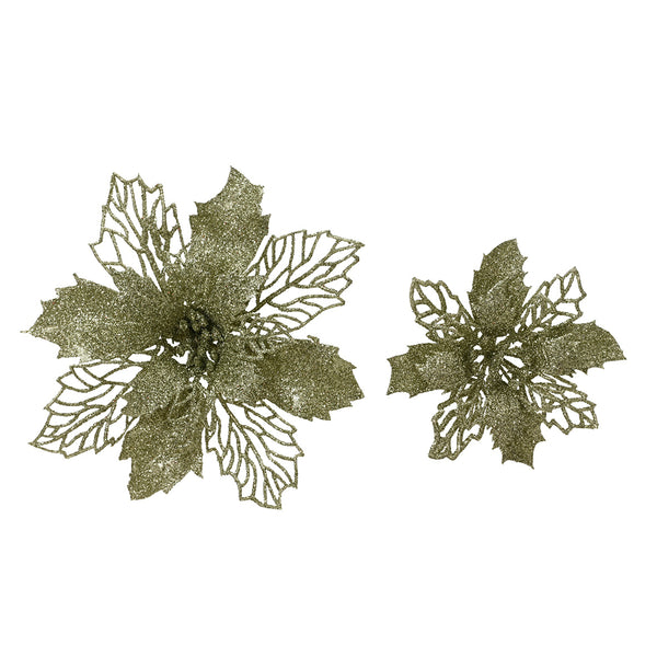 Christmas Green Glitter Plastic Poinsettia Clip | Pack of 2, Lightweight