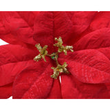 Christmas Plastic Velvet Poinsettia Decoration | Large, Glitter Gold Centre