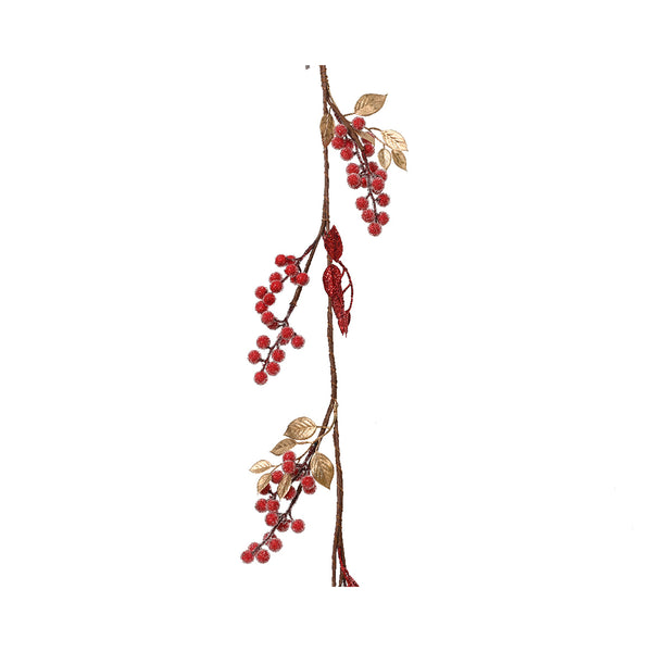 Christmas Foam Sugar Berry Garland | 120cm, Red and Gold, Frosted Finish