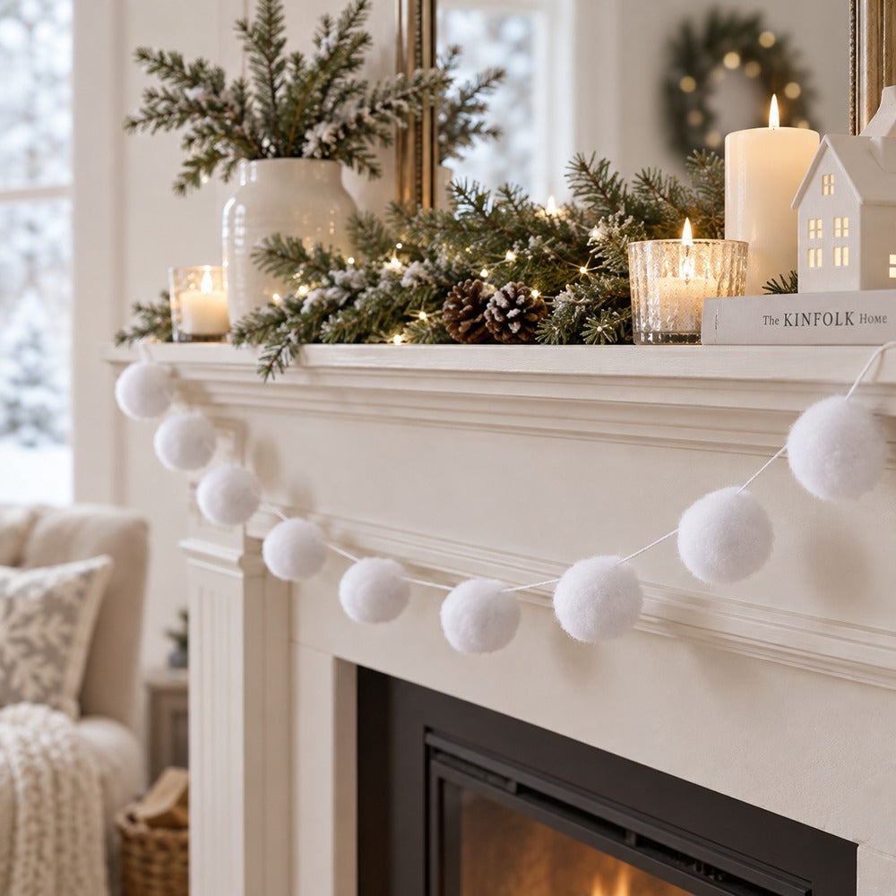 Christmas Snow Garland 180cm | Battery-Operated LED Lights