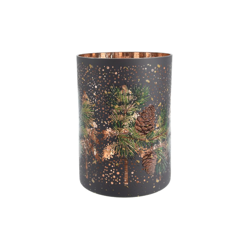 Decoris Pine Glass Tealight Candle Holder | Brown, Speckled, 12.5cm
