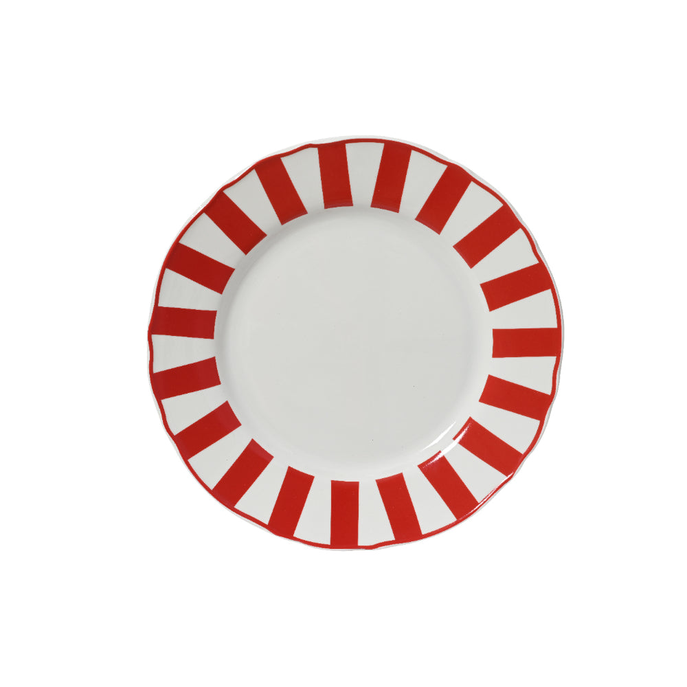 Decoris Red and White Stripe Scalloped Dinner Plate | 26cm, Wide Rim